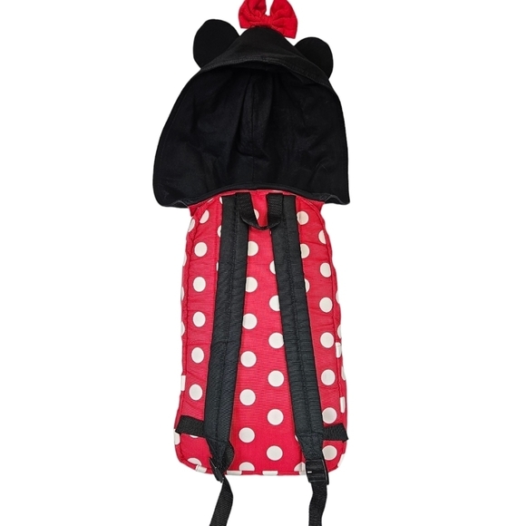 Disney Red & White Polka Dot Minnie Mouse Hooded Backpack Women's Bag - Picture 5 of 12